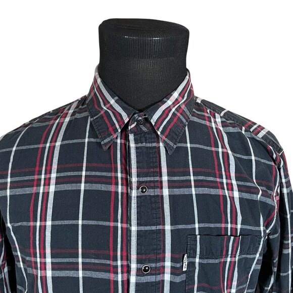 Levi's Men's Modern Black Plaid Long Sleeve Pearl Snap Button Front Shirt Large - Picture 3 of 9